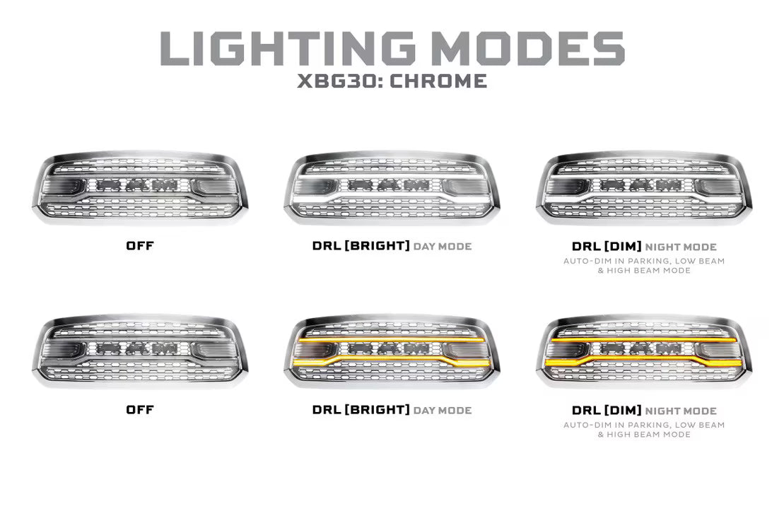 2013 - 2018 Dodge Ram 1500 XBG LED DRL Grille (Chrome) XBG30