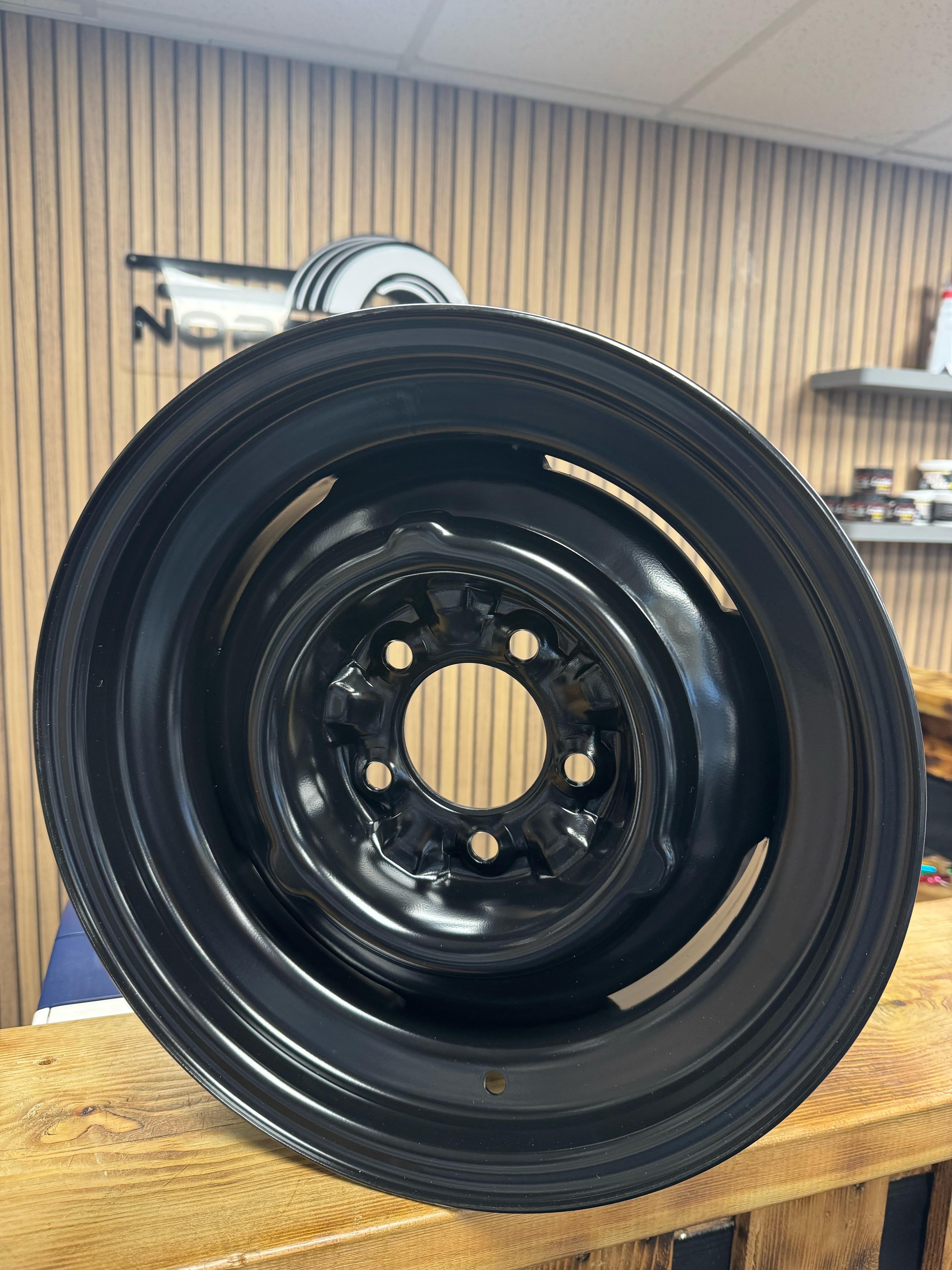 NHT Classic Chevy GM OE 5-120.65 (5-4.75") 15X7 Gloss Black 4.25" BS