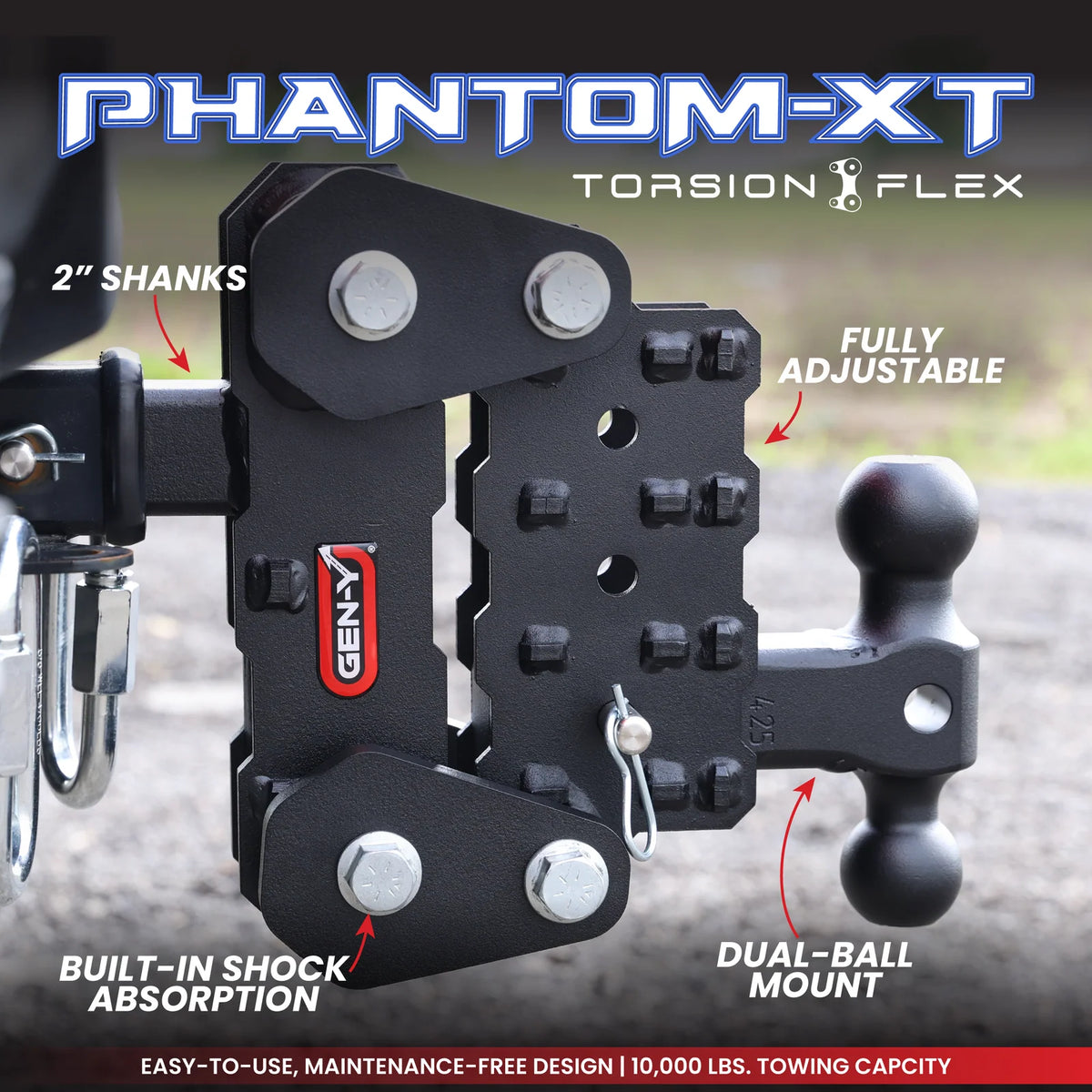 Gen-Y The Phantom XT Torsion-Flex 10k Ball Mount 4.25" Drop 2" Shank 4500KGS TOW RATING