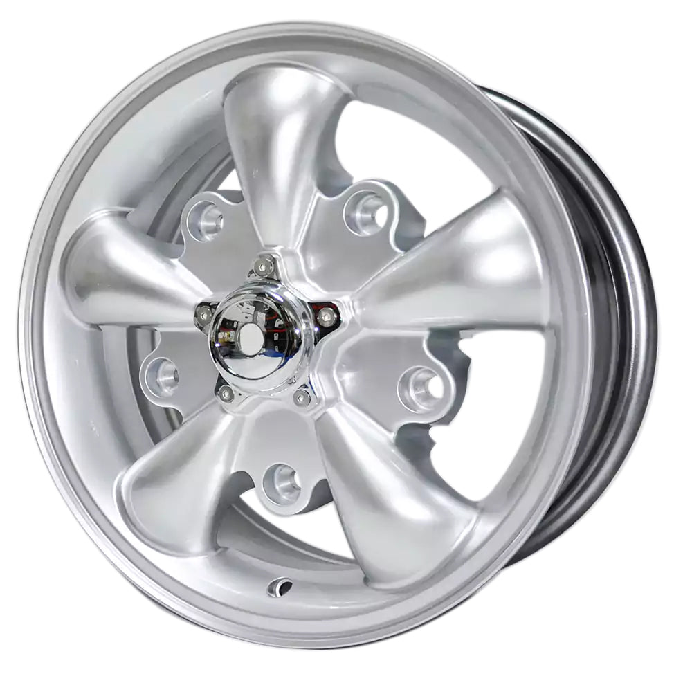 US Muscle VW Empi GT5 5-205 15X5.5 Hyper Silver 4.10" BS