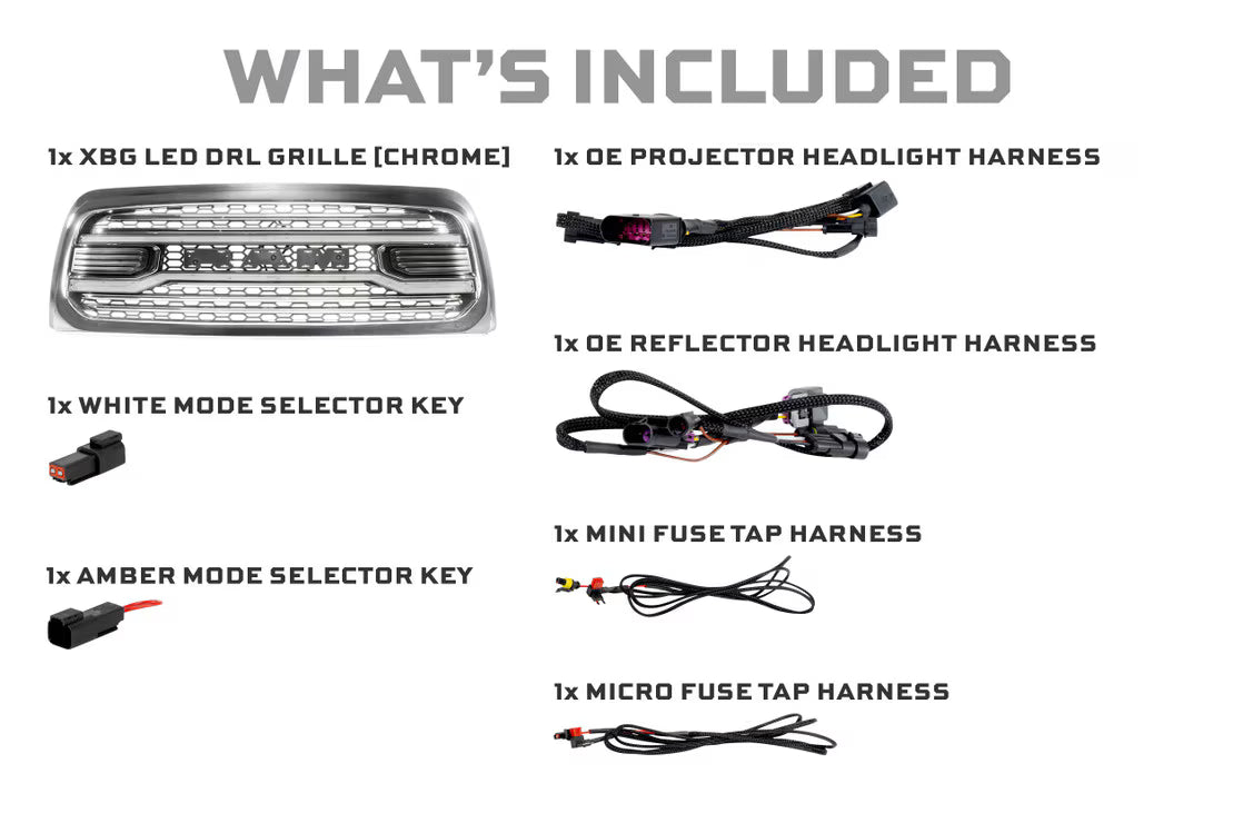 2013 - 2018 Dodge Ram 2500 / 3500 HD TRUCK XBG LED DRL Grille (Chrome)  XBG28