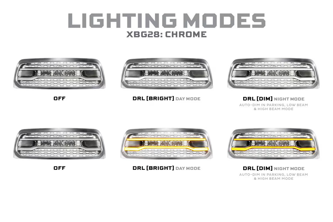 2013 - 2018 Dodge Ram 2500 / 3500 HD TRUCK XBG LED DRL Grille (Chrome)  XBG28