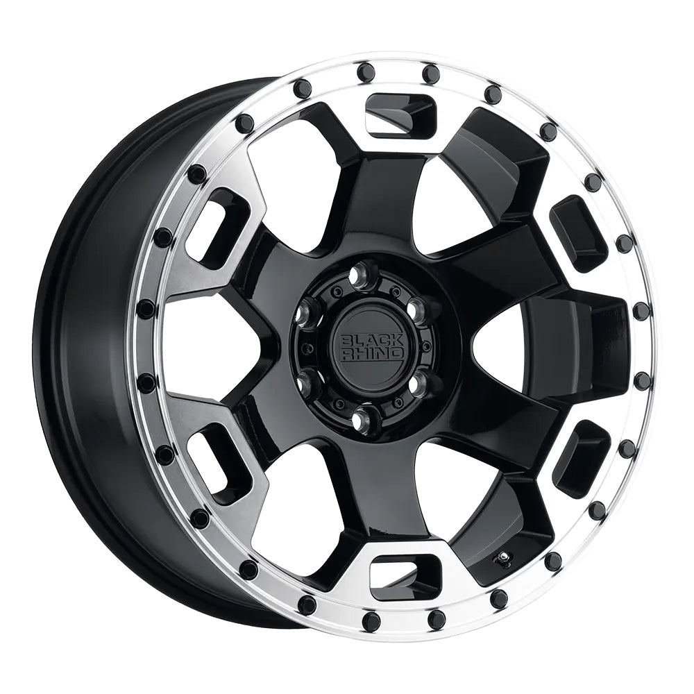 Black Rhino Gauntlet 6-139.7 (6-5.5") 18X9 Gloss Black with Mirror Machined Lip +12mm Offset 1890GLT126140B12