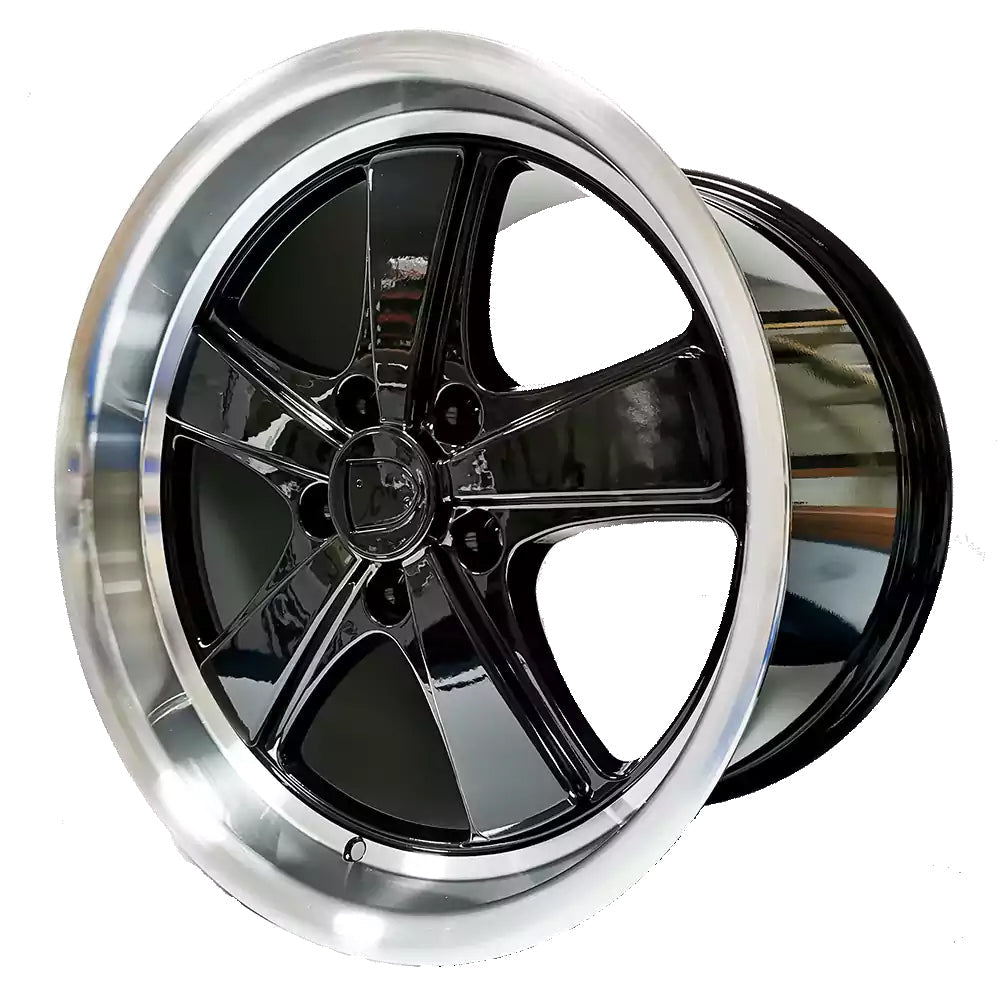 US Muscle Porsche Fuchs 5-112 19X8 Gloss Black Machined Lip 6.27" BS