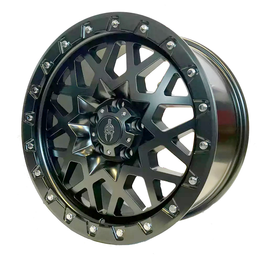 Warrior Off Road Mace 5-120 18X8.5 Satin Black with Silver Rivets 5.93" BS