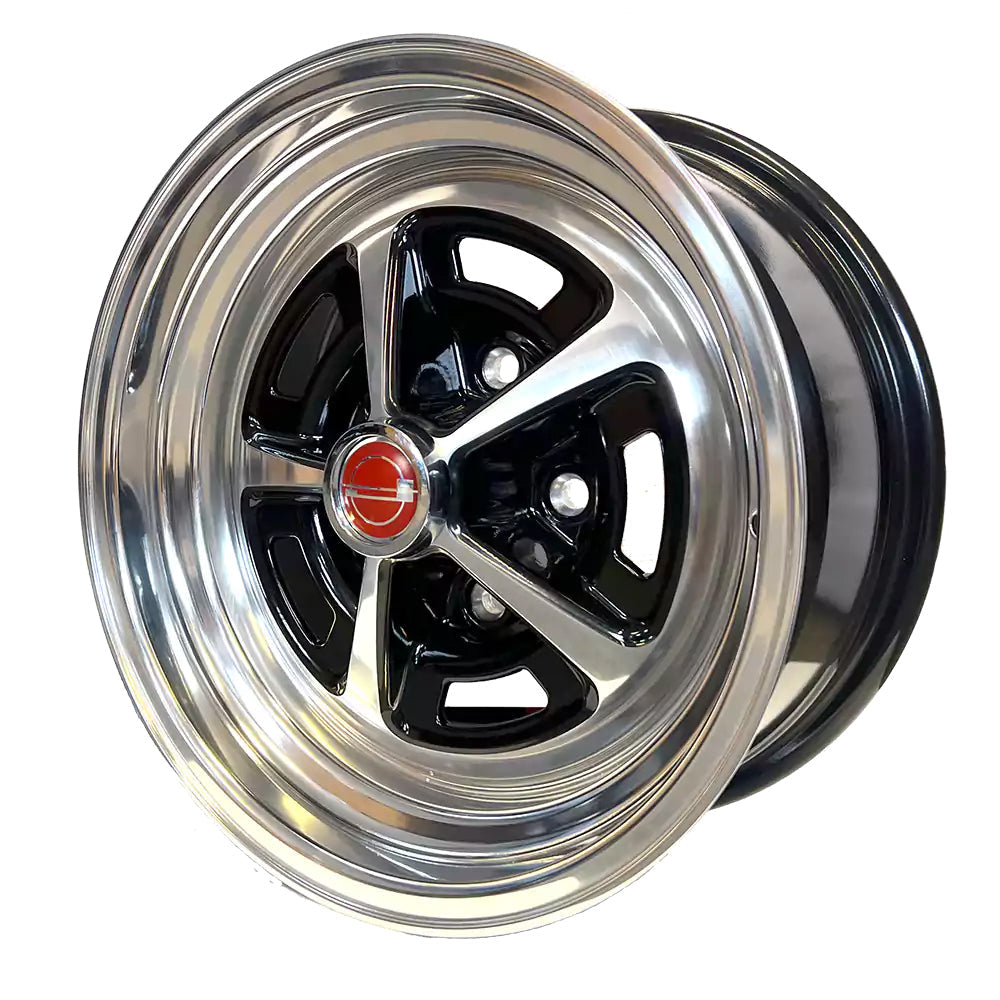 US Muscle Magnum 500A 5-127 (5-5") 15X8 Gloss Black with Polished Face 4.25" BS