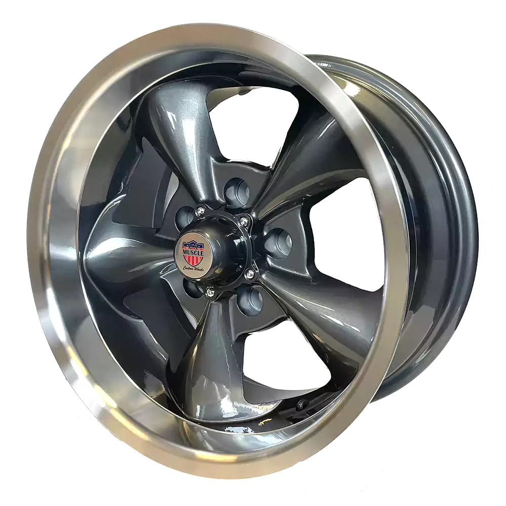 US Muscle 105 5-114.3 (5-4.5") 15X7 Gunmetal Grey with Polished Lip 4.0" BS